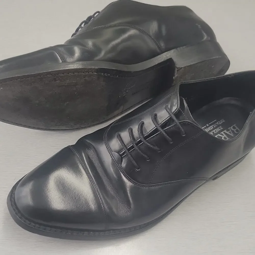 Barker Men’s 8 G Black Leather Cap Toe Lace-Up Oxford Dress Shoes Round Toe